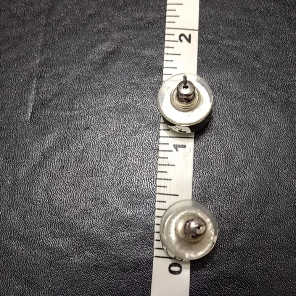 Silver tone black clear round rhinestone earrings